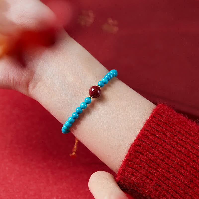 Fortune Jewel 925 Sterling Silver Turquoise Cinnabar Purification Bracelet