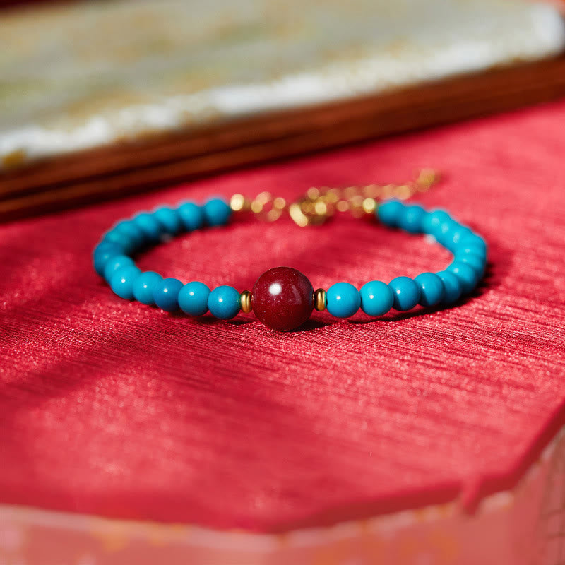 Fortune Jewel 925 Sterling Silver Turquoise Cinnabar Purification Bracelet