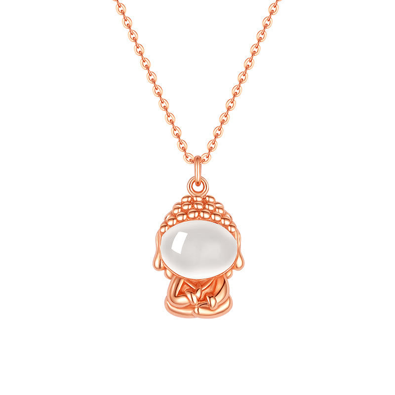 Fortune Jewel 925 Sterling Silver Chalcedony Formless Buddha Positive Necklace Pendant Fortune Jewel
