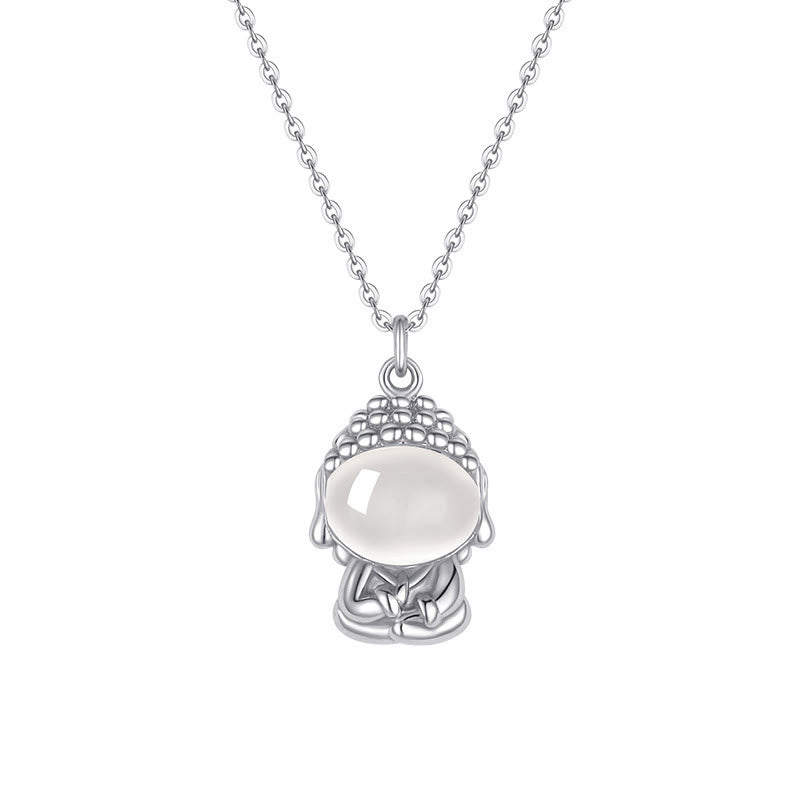 Fortune Jewel 925 Sterling Silver Chalcedony Formless Buddha Positive Necklace Pendant Fortune Jewel