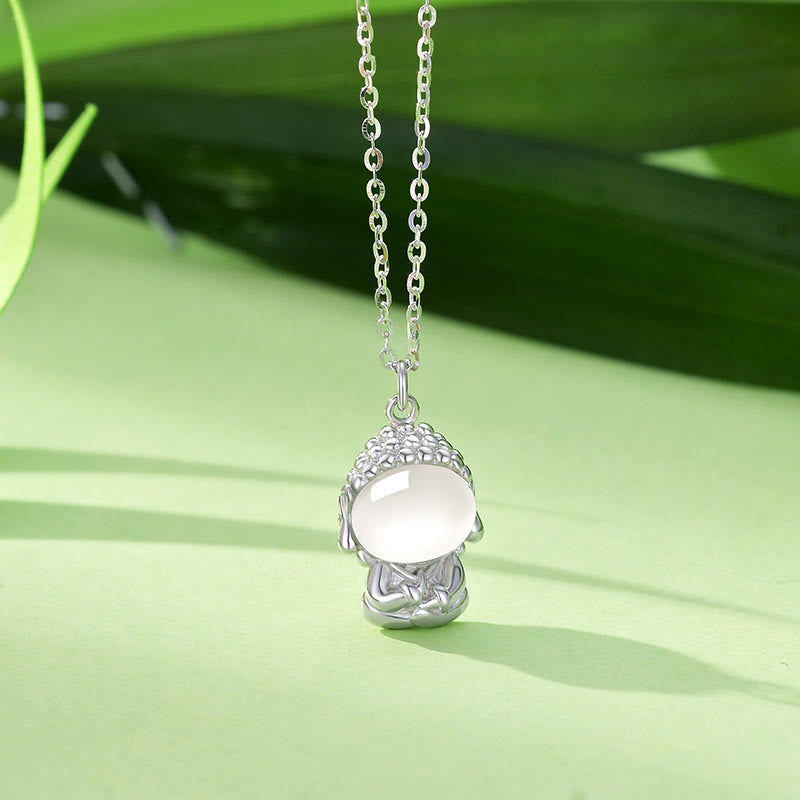 Fortune Jewel 925 Sterling Silver Chalcedony Formless Buddha Positive Necklace Pendant Fortune Jewel
