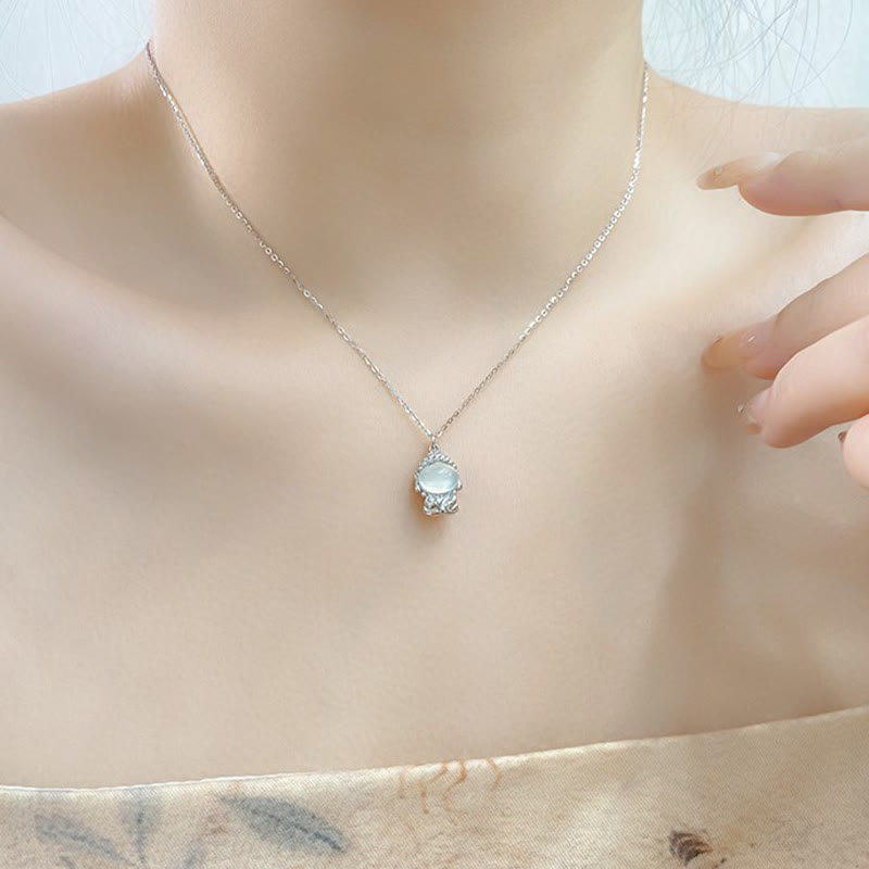 Fortune Jewel 925 Sterling Silver Chalcedony Formless Buddha Positive Necklace Pendant Fortune Jewel