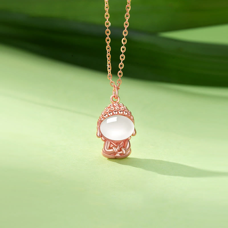 Fortune Jewel 925 Sterling Silver Chalcedony Formless Buddha Positive Necklace Pendant Fortune Jewel