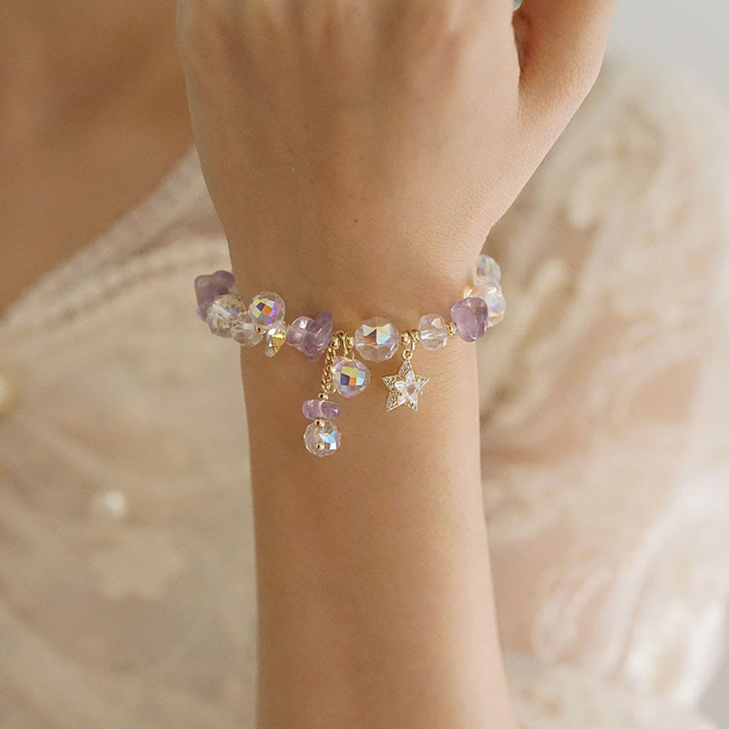 Fortune Jewel Natural Amethyst Crystal Star Charm Positive Transformation Bracelet