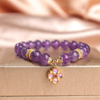 Fortune Jewel Natural Amethyst Four Leaf Clover Charm Communication Bracelet