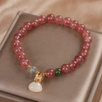 Fortune Jewel Natural Strawberry Quartz Money Bag Charm Positive Bracelet