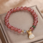 Fortune Jewel Natural Strawberry Quartz Money Bag Charm Positive Bracelet