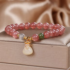 Fortune Jewel Natural Strawberry Quartz Money Bag Charm Positive Bracelet