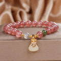 Fortune Jewel Natural Strawberry Quartz Money Bag Charm Positive Bracelet