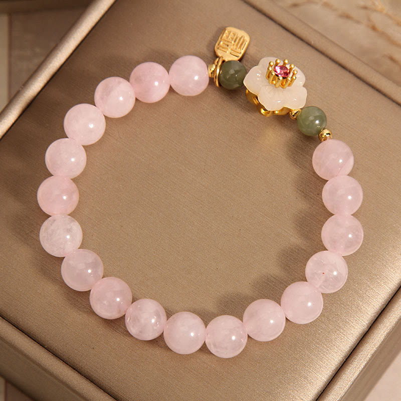 Fortune Jewel Rose Quartz Peach Blossom Hetian Jade Fu Character Relationships Healing Bracelet