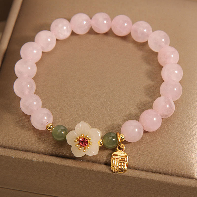 Fortune Jewel Rose Quartz Peach Blossom Hetian Jade Fu Character Relationships Healing Bracelet