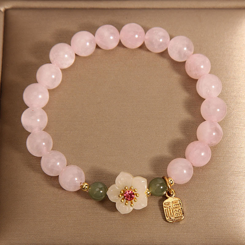 Fortune Jewel Rose Quartz Peach Blossom Hetian Jade Fu Character Relationships Healing Bracelet