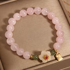 Fortune Jewel Rose Quartz Peach Blossom Hetian Jade Fu Character Relationships Healing Bracelet