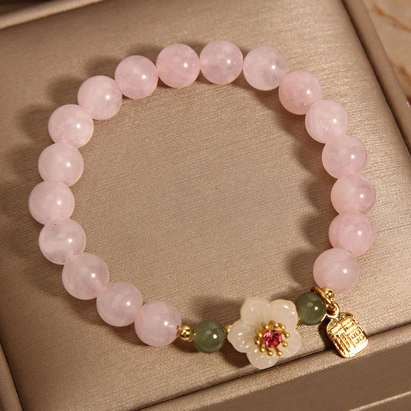 Fortune Jewel Rose Quartz Peach Blossom Hetian Jade Fu Character Relationships Healing Bracelet