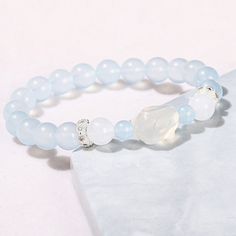 Fortune Jewel Blue Chalcedony White Agate Rabbit Emotional Balance Bracelet