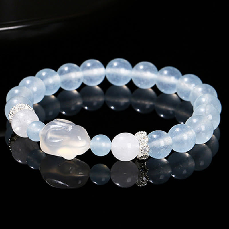 Fortune Jewel Blue Chalcedony White Agate Rabbit Emotional Balance Bracelet