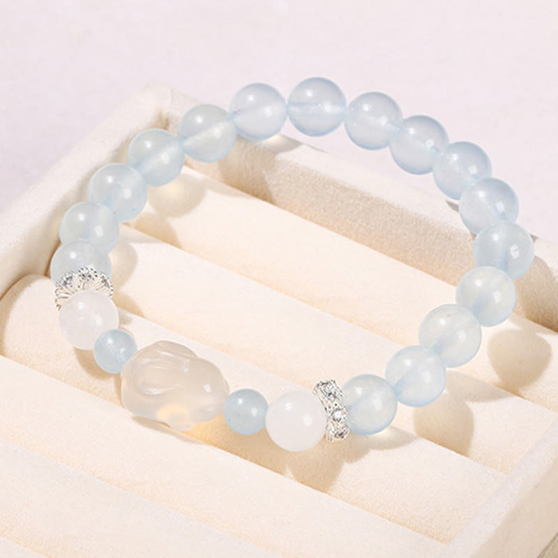 Fortune Jewel Blue Chalcedony White Agate Rabbit Emotional Balance Bracelet