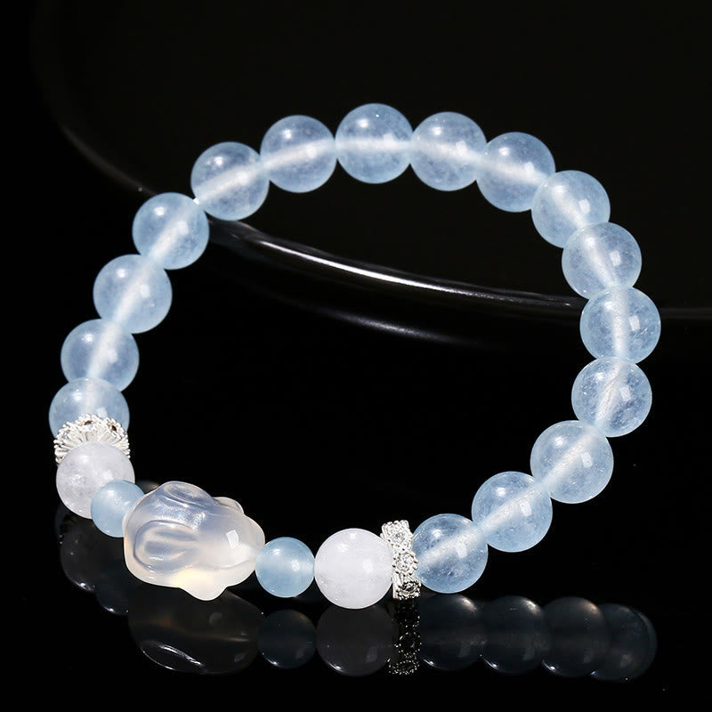Fortune Jewel Blue Chalcedony White Agate Rabbit Emotional Balance Bracelet