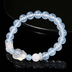 Fortune Jewel Blue Chalcedony White Agate Rabbit Emotional Balance Bracelet