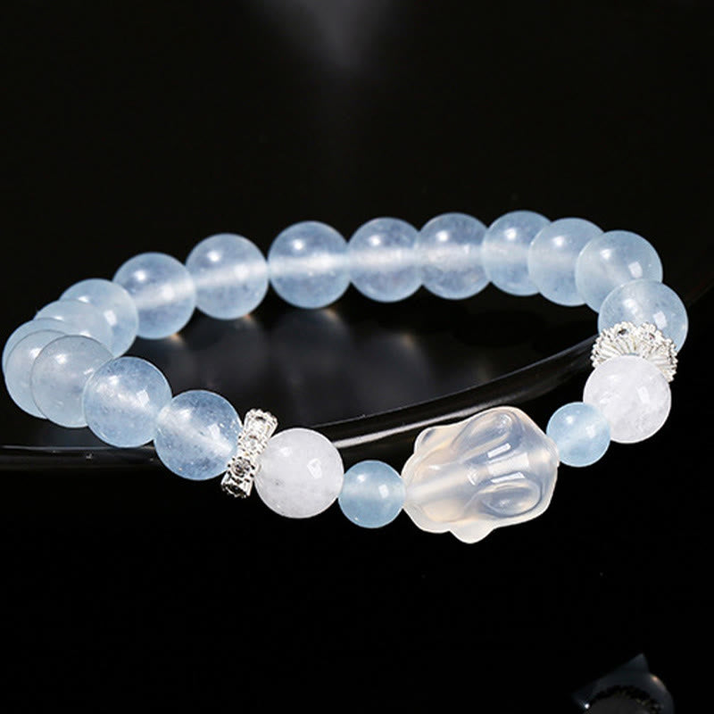 Fortune Jewel Blue Chalcedony White Agate Rabbit Emotional Balance Bracelet
