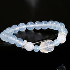 Fortune Jewel Blue Chalcedony White Agate Rabbit Emotional Balance Bracelet