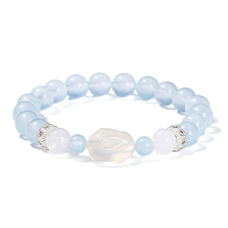Fortune Jewel Blue Chalcedony White Agate Rabbit Emotional Balance Bracelet