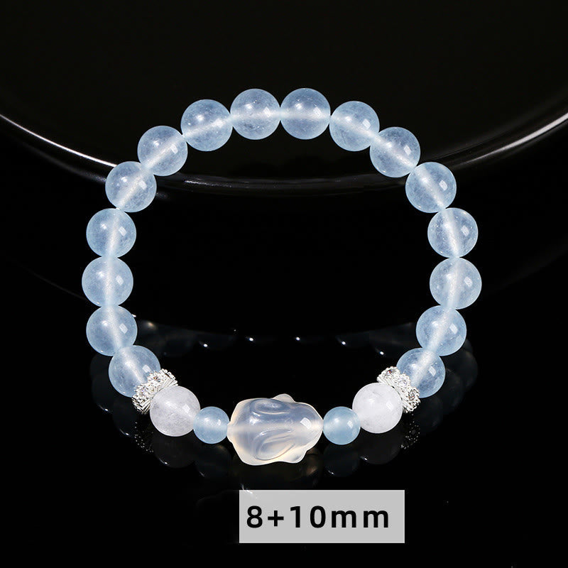 Fortune Jewel Blue Chalcedony White Agate Rabbit Emotional Balance Bracelet