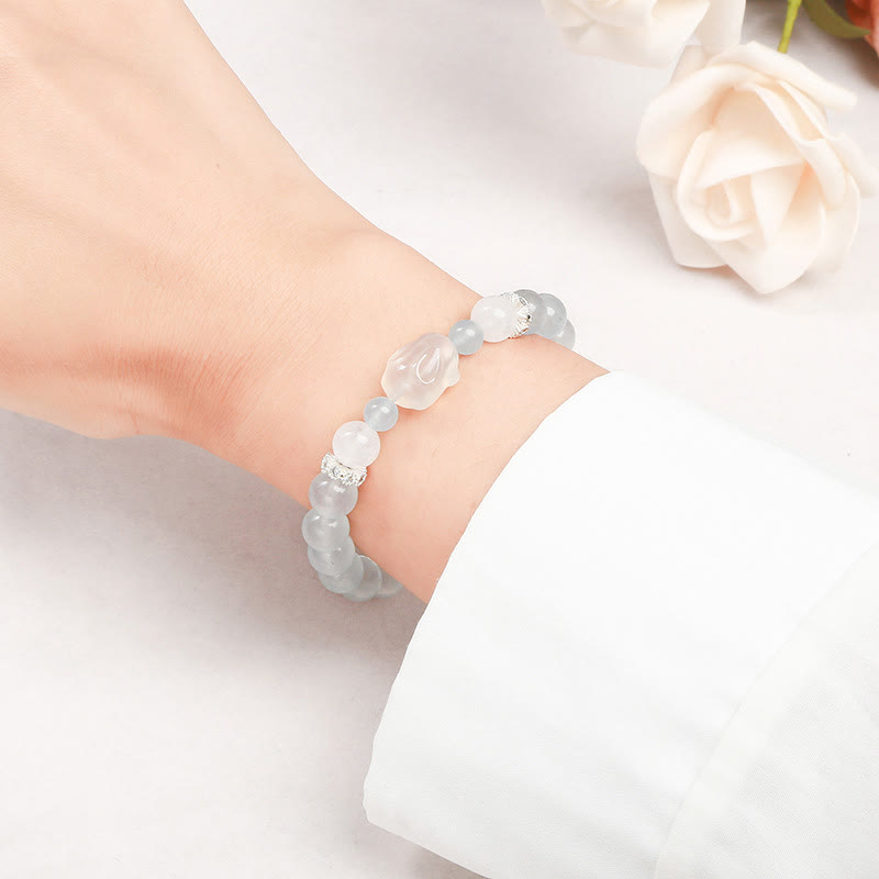 Fortune Jewel Blue Chalcedony White Agate Rabbit Emotional Balance Bracelet