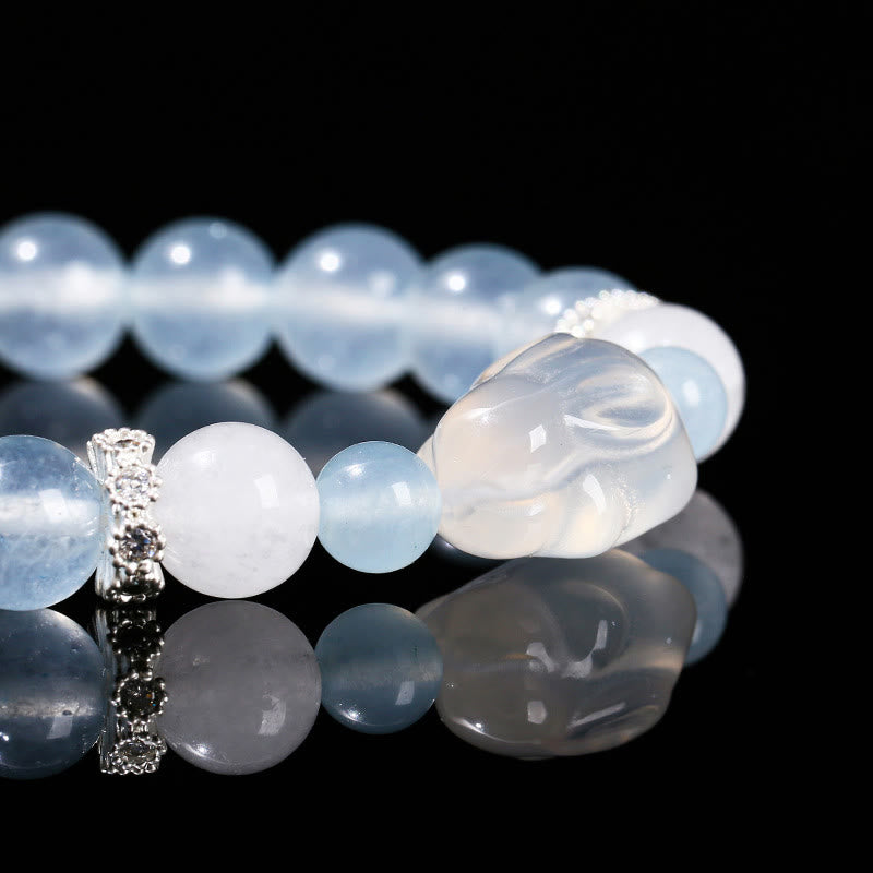 Fortune Jewel Blue Chalcedony White Agate Rabbit Emotional Balance Bracelet
