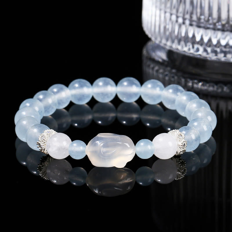 Fortune Jewel Blue Chalcedony White Agate Rabbit Emotional Balance Bracelet