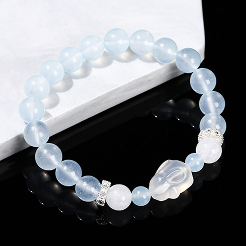 Fortune Jewel Blue Chalcedony White Agate Rabbit Emotional Balance Bracelet