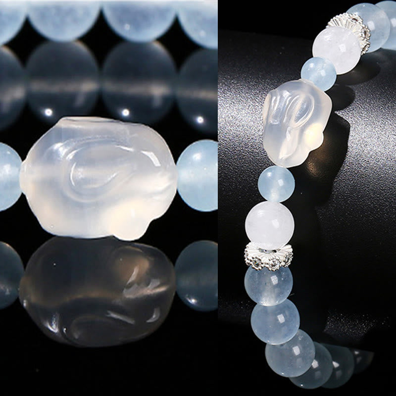 Fortune Jewel Blue Chalcedony White Agate Rabbit Emotional Balance Bracelet
