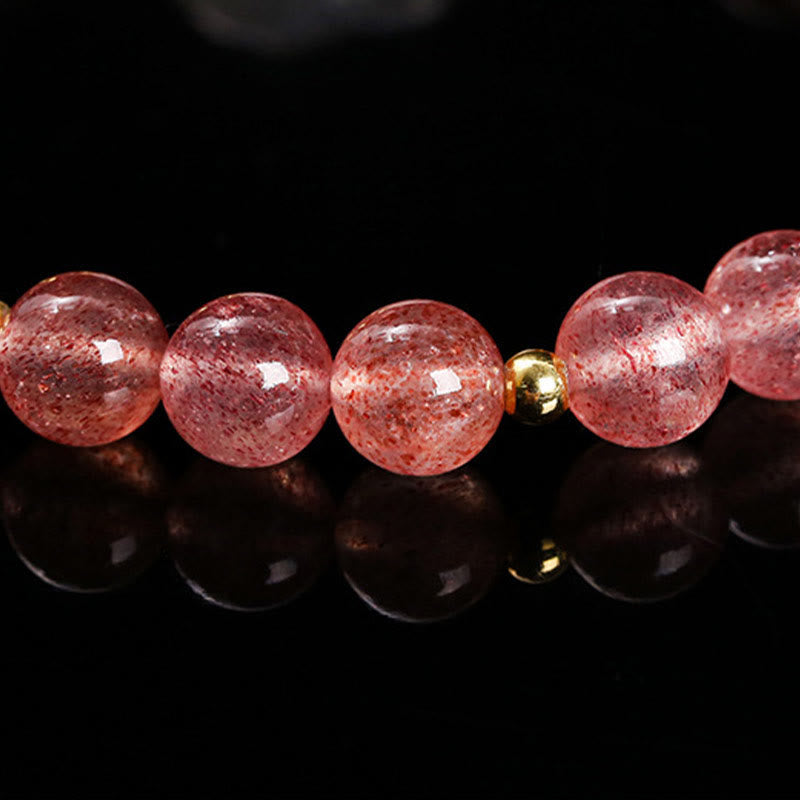 Fortune Jewel Natural Strawberry Quartz Agate Rabbit Healing Bracelet