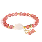 Fortune Jewel Natural Strawberry Quartz Agate Rabbit Healing Bracelet