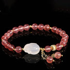 Fortune Jewel Natural Strawberry Quartz Agate Rabbit Healing Bracelet
