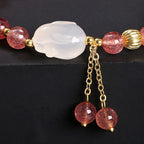 Fortune Jewel Natural Strawberry Quartz Agate Rabbit Healing Bracelet