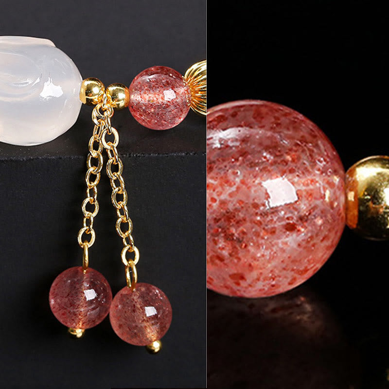 Fortune Jewel Natural Strawberry Quartz Agate Rabbit Healing Bracelet