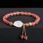 Fortune Jewel Natural Strawberry Quartz Agate Rabbit Healing Bracelet