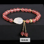 Fortune Jewel Natural Strawberry Quartz Agate Rabbit Healing Bracelet