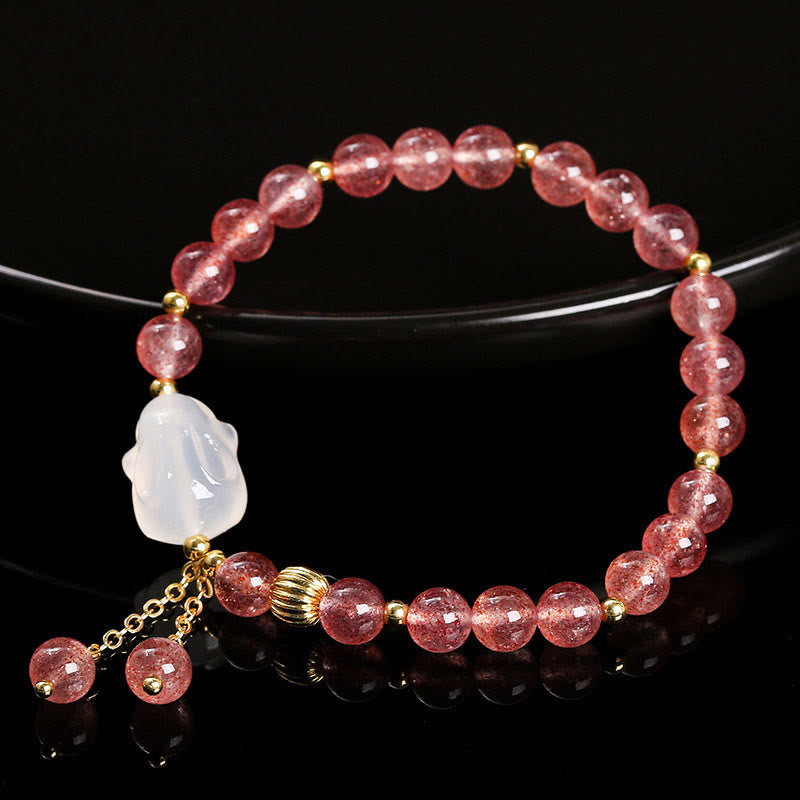 Fortune Jewel Natural Strawberry Quartz Agate Rabbit Healing Bracelet