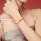 Fortune Jewel Natural Strawberry Quartz Rabbit Fu Character Charm Love Bracelet
