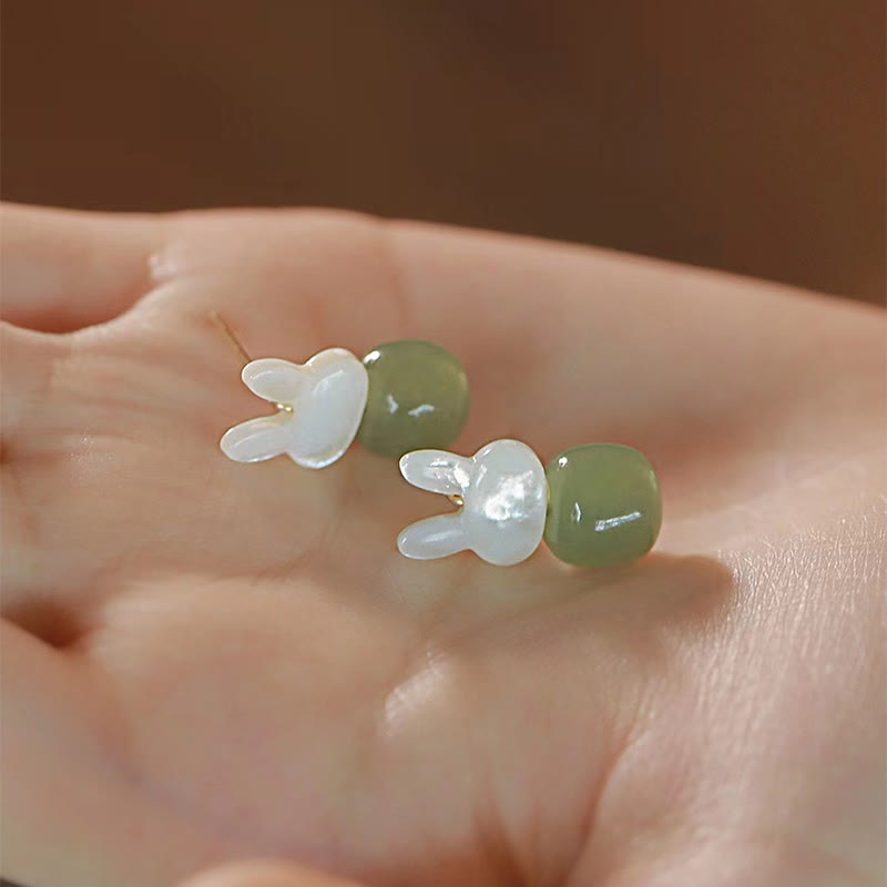Fortune Jewel Tridacna Stone Cute Rabbit Hetian Jade Luck Earrings