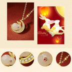 Fortune Jewel 925 Sterling Silver Hetian White Jade Rabbit Crescent Moon Luck Necklace Pendant
