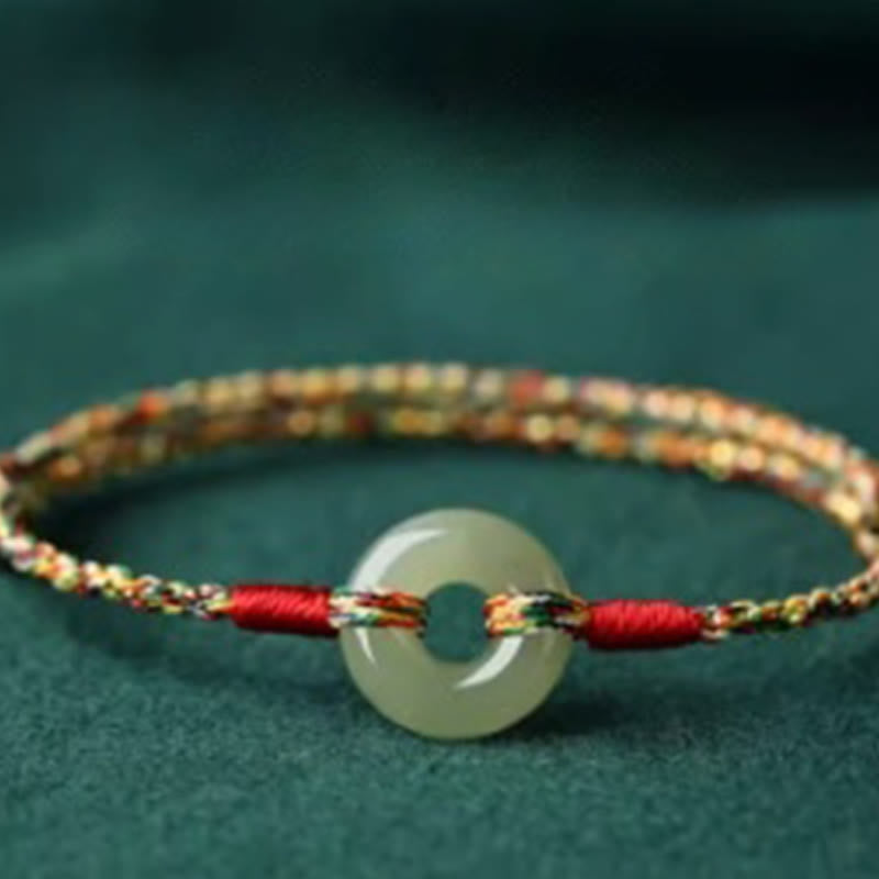 Fortune Jewel Handmade Peace Buckle Jade Prosperity Colorful Rope Bracelet