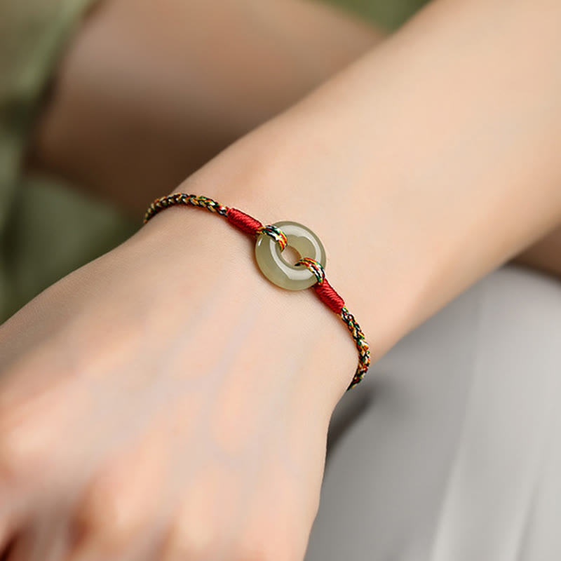 Fortune Jewel Handmade Peace Buckle Jade Prosperity Colorful Rope Bracelet