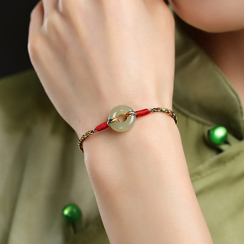 Fortune Jewel Handmade Peace Buckle Jade Prosperity Colorful Rope Bracelet