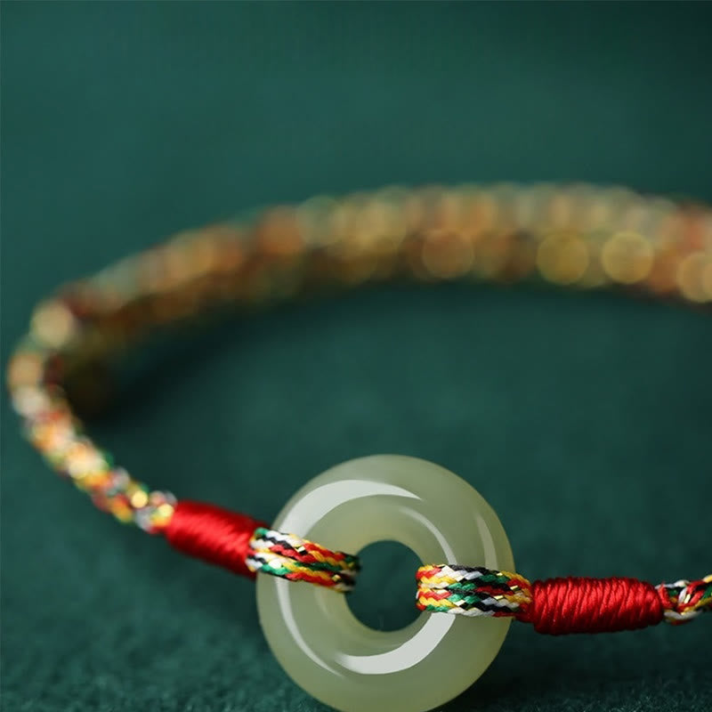Fortune Jewel Handmade Peace Buckle Jade Prosperity Colorful Rope Bracelet