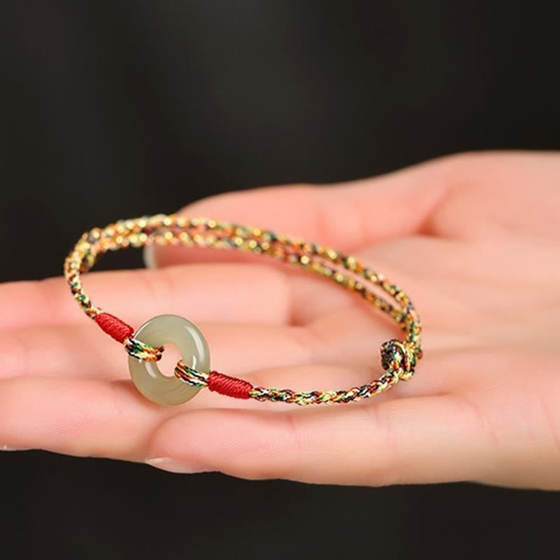 Fortune Jewel Handmade Peace Buckle Jade Prosperity Colorful Rope Bracelet