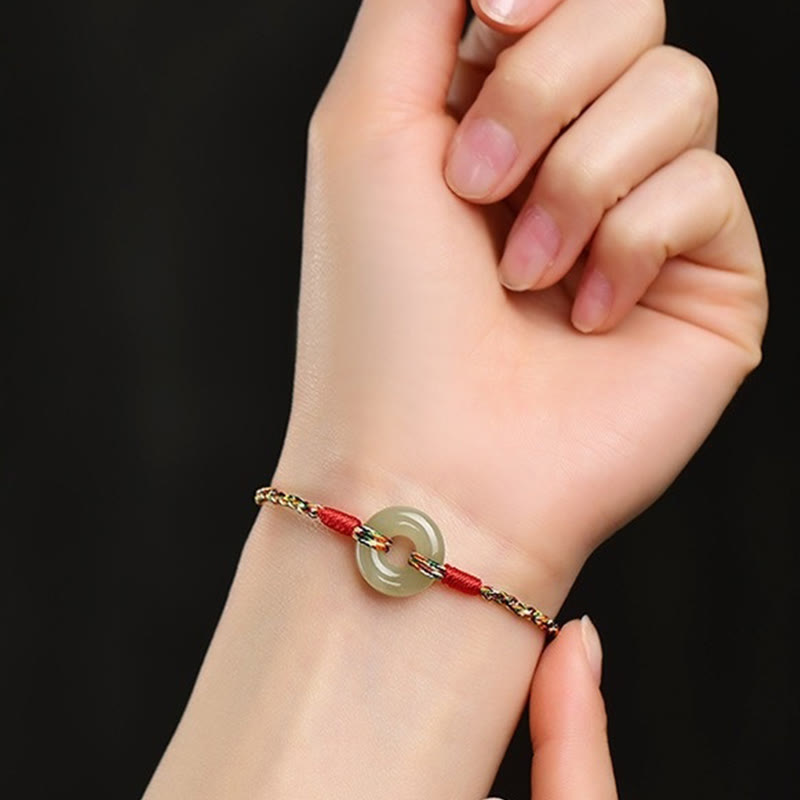 Fortune Jewel Handmade Peace Buckle Jade Prosperity Colorful Rope Bracelet