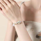Fortune Jewel 999 Sterling Silver Natural Hetian Jade Peace Buckle Peach Blossom Luck Bracelet